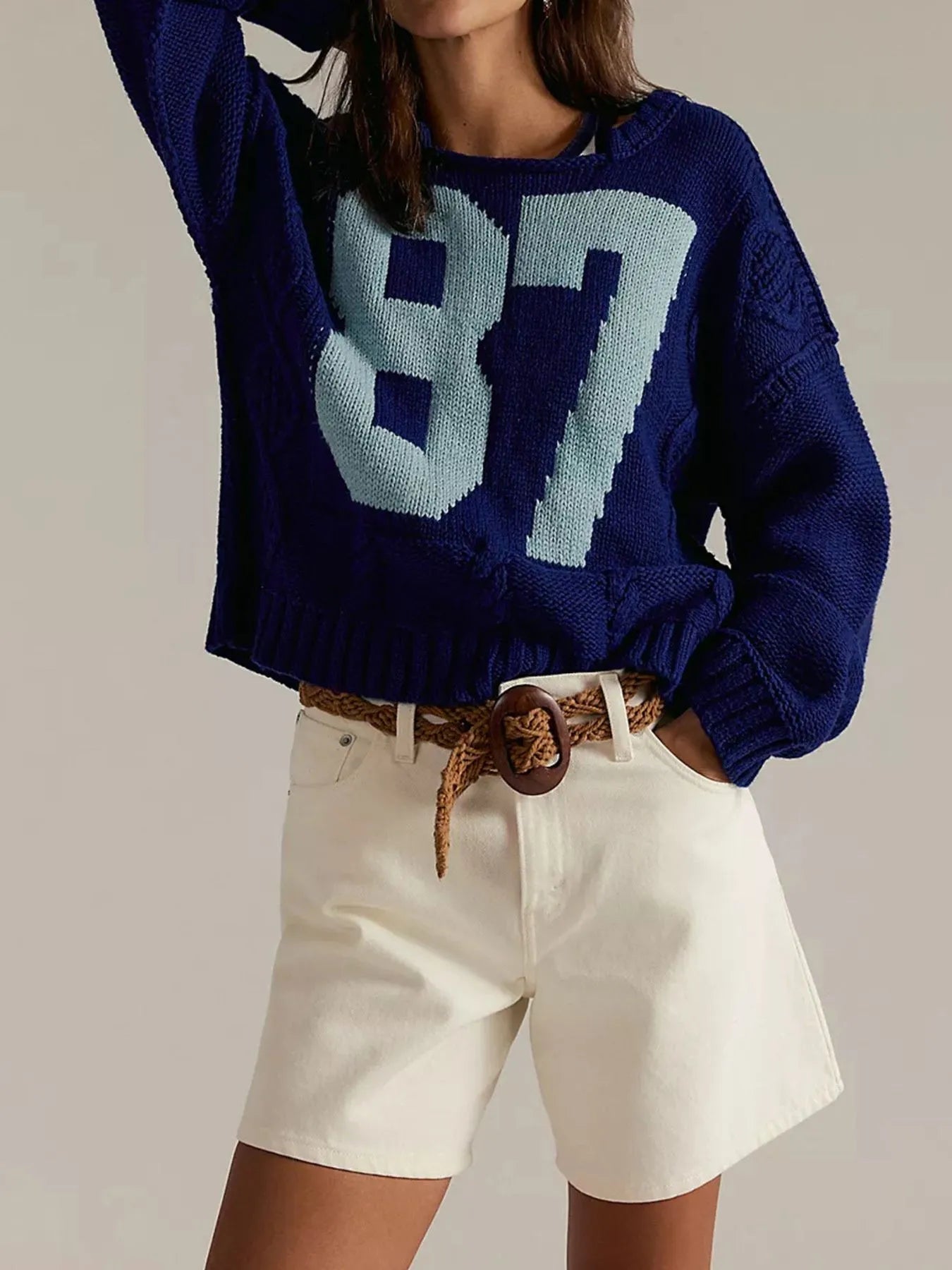 Number 81 Oversized Cable Knit Sweater Dark Blue 1dccba2e-3880-4f9b-9339-472535e19bdf-Max-Origin
