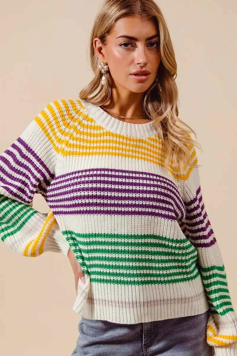 SO ME Mardi Gras Color Striped Raglan Sweater Top 1dd632f027e145879f6ba5d6e4208c46-Max-Origin