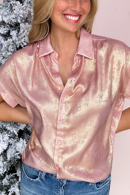 Delicacy Metallic Buttoned Loose Fit Short Sleeve Shirt 1dd87bf0231d6af0