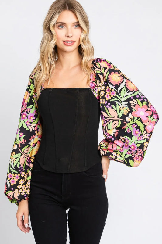 Full Size Floral Balloon Sleeve Blouse 1dd95a57-44c3-4792-a328-1e2c15413532-Max