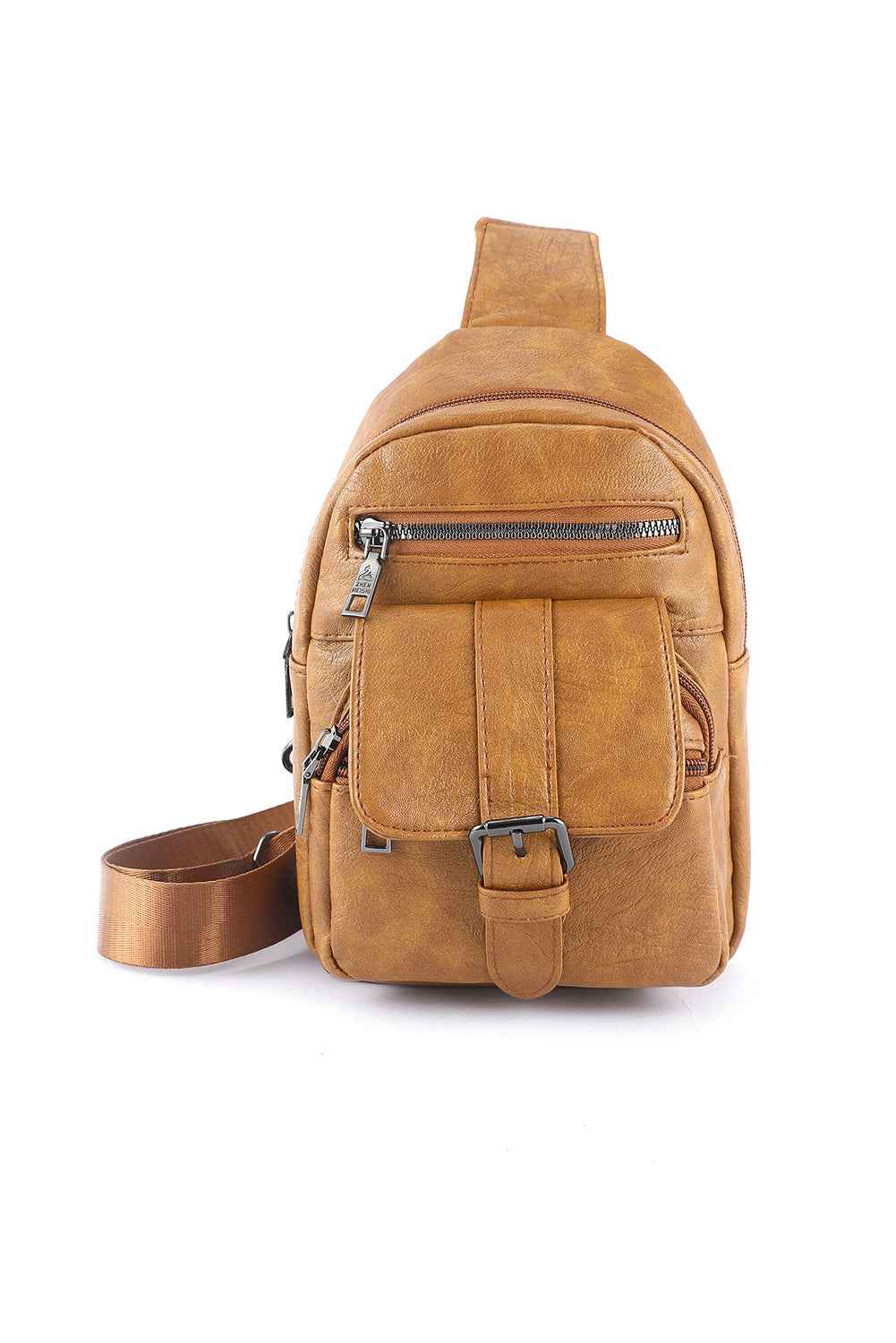 Khaki Vintage Zipper Multi Pockets PU Sling Bag 1ddd5be1701ec56b