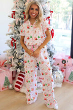 Pink Christmas Spirit Cute Holiday Print Short Sleeve Shirt and Pants Pajama Set 1de174c8ae16db94