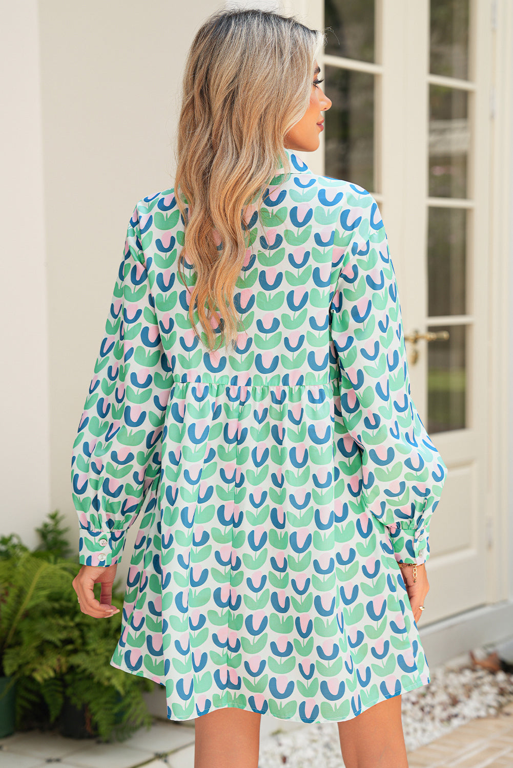 Green Floral Print Scallop Trim Pocket Mini Dress 1de6dbdc70289927