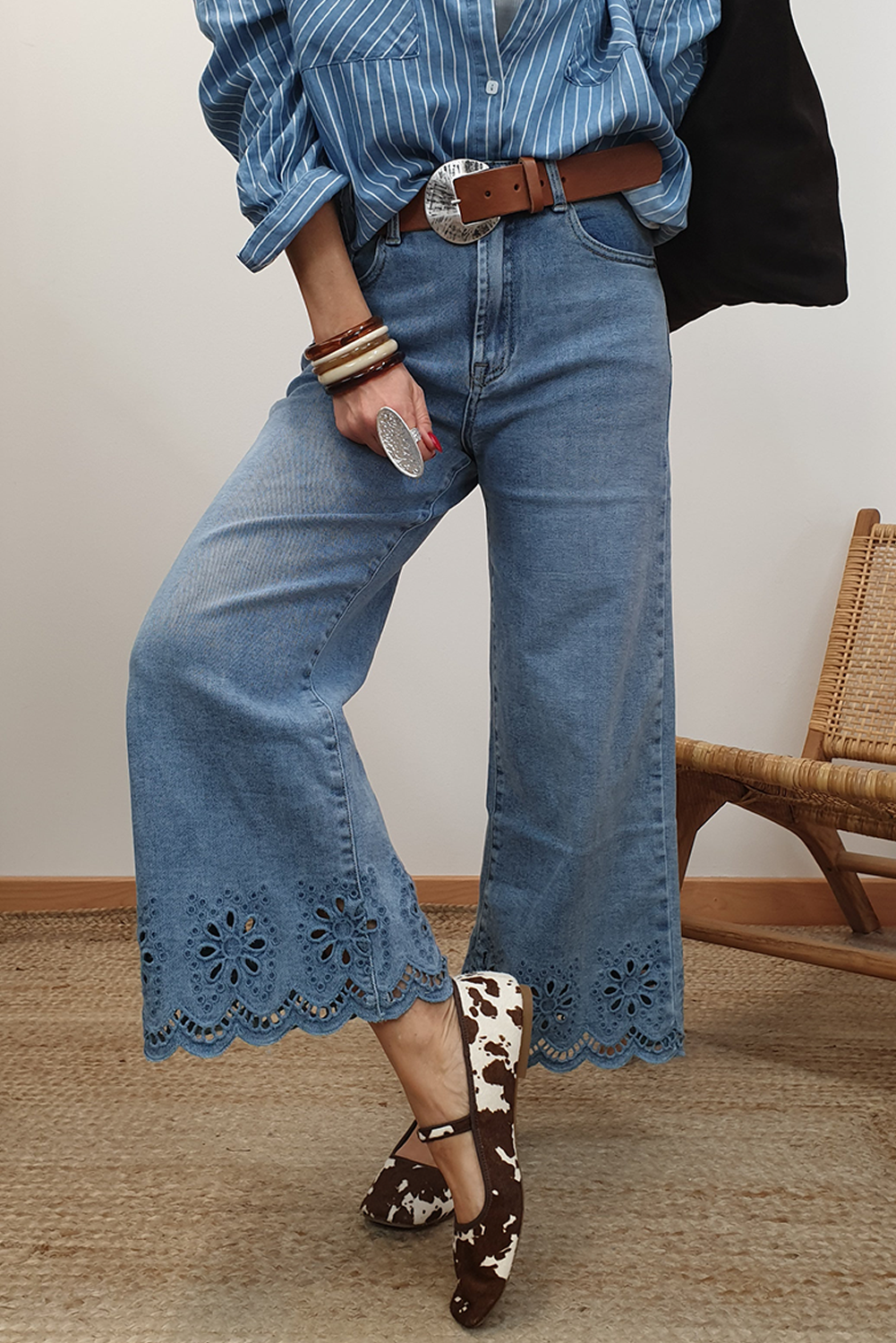 Dusk Blue Embroidered Cropped Wide Leg High Waist Jeans 1dea8bff568d8bd3