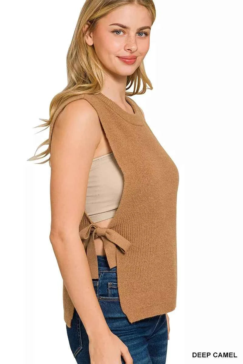 Zenana Side Tie Sweater Vest 1df132e8edf04c2297c831c3f5a01bc0-Max-Origin