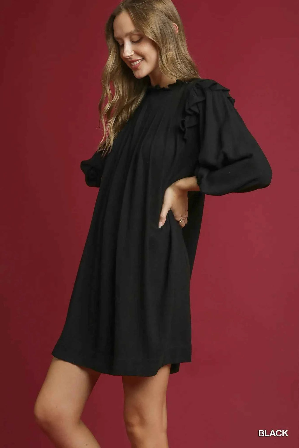 Umgee Linen Ruffle Shoulder Pleated Babydoll Dress 1df5faaf-cdf3-4b18-950b-8ef9e55c89e8-Max-Origin