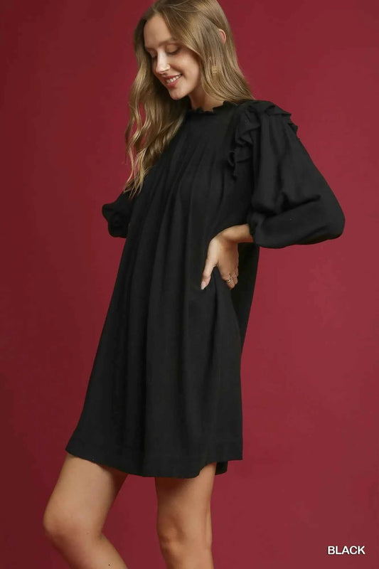 Linen Ruffle Shoulder Pleated Babydoll Dress 1df5faaf-cdf3-4b18-950b-8ef9e55c89e8-Max-Origin