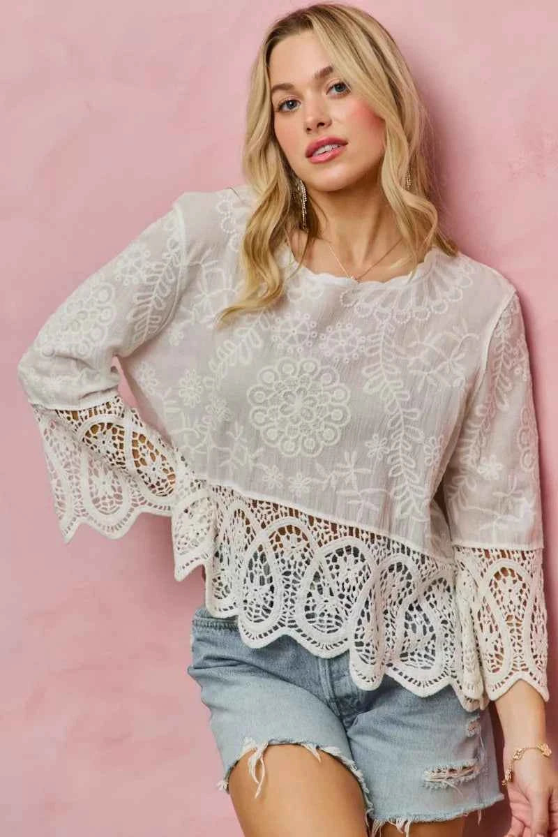 SO ME Floral Embroidered Crochet Lace Trimmed Top 1df7cf2ffe21445d9bc10061e35ba626-Max-Origin