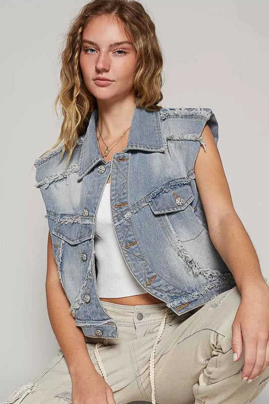 Assymetrical Front Closure Raw Hem Denim Vest 1dffd750-3309-4fde-a6ff-e276708e8556-Max-Origin