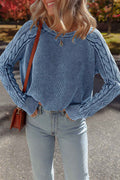 Ashleigh Blue Cable Knit Raglan Sleeve Casual Sweater Ashleigh Blue 100%Cotton 1e0559a0857eee63