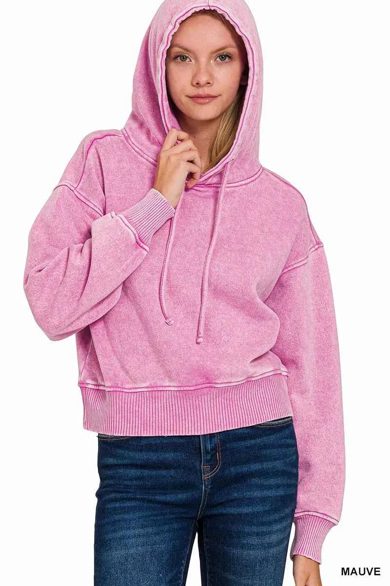 Zenana Acid Wash Fleece Drawstring Cropped Hoodie 1e0b8608-b21e-49c6-9ccb-513b3cec2a29-Max-Origin