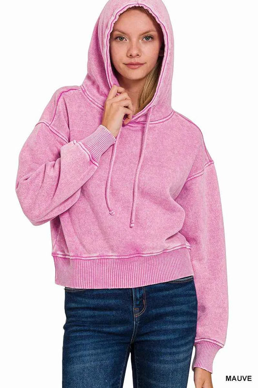 Zenana Acid Wash Fleece Drawstring Cropped Hoodie 1e0b8608-b21e-49c6-9ccb-513b3cec2a29-Max-Origin