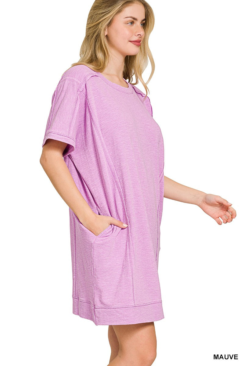Zenana Washed Slub Short Sleeve Dress With Pockets 1e10c30019d3447e912e4798a7562a5c-Max