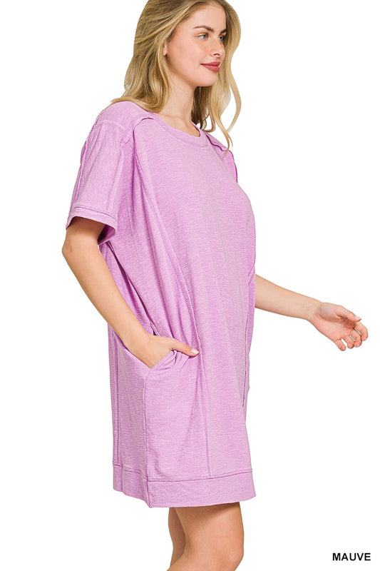 Zenana Washed Slub Short Sleeve Dress With Pockets 1e10c30019d3447e912e4798a7562a5c-Max