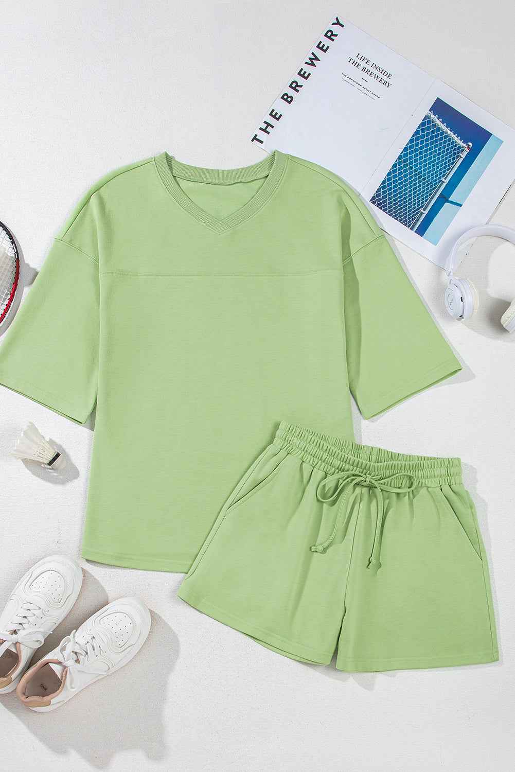 Bonbon Loose V Neck Tee and Drawstring Shorts Set 1e11b19a323d4aee