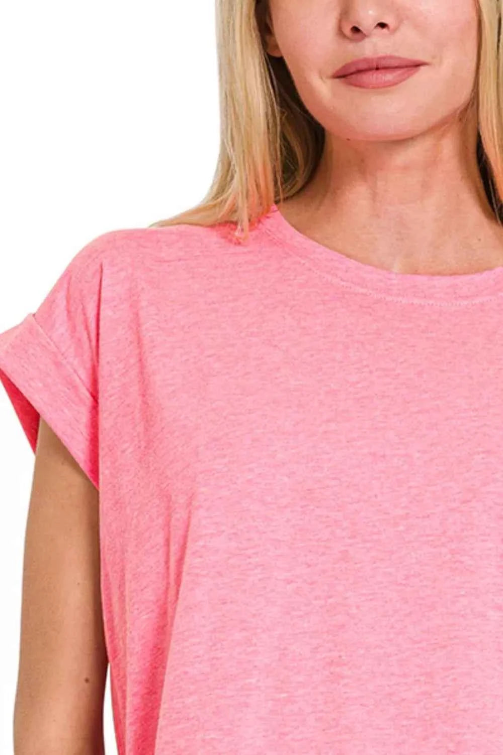 Zenana Round Neck Folded Short Sleeve T-Shirt 1e16f756-55dc-4d2f-9ec7-427c84a88b50-Max-Origin