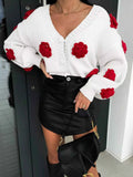 Rose Embellished V-Neck Cardigan White 1e2ed6ca-f6fa-4b47-a9cd-b8c4ac0b0aae-Max-Origin