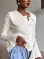 Button Up Flare Sleeve Cardigan White 1e2fb7f3-868f-4793-a373-0eb6499bb422-Max-Origin