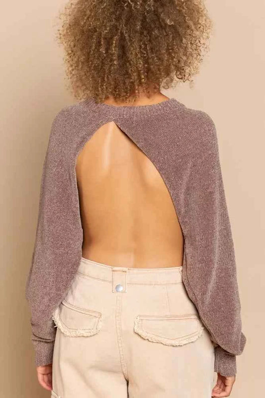 Round Neck Backless Sweater with Ribbed Edge 1e3915d8-34b9-40aa-b334-87699ef534f8-Max-Origin