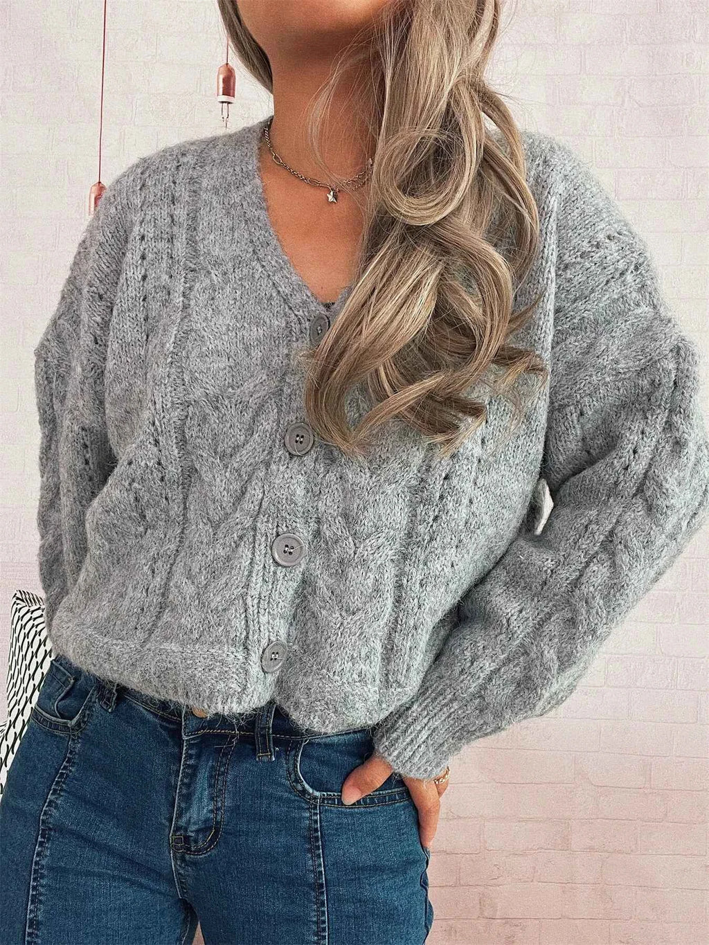 Cable Knit Button-Up Cardigan
