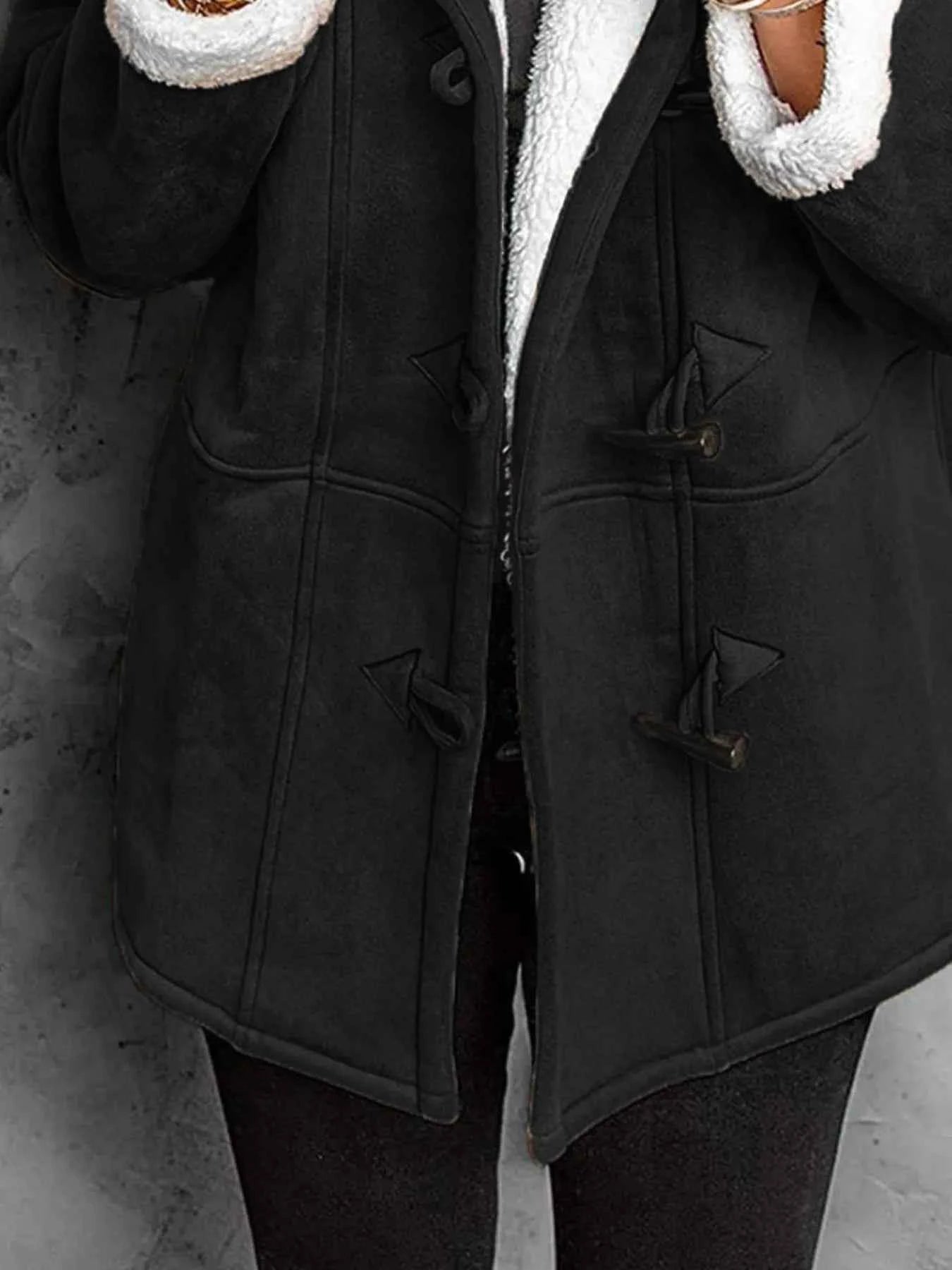 Full Size Cozy Sherpa Lined Toggle Coat with Hood Plus Size