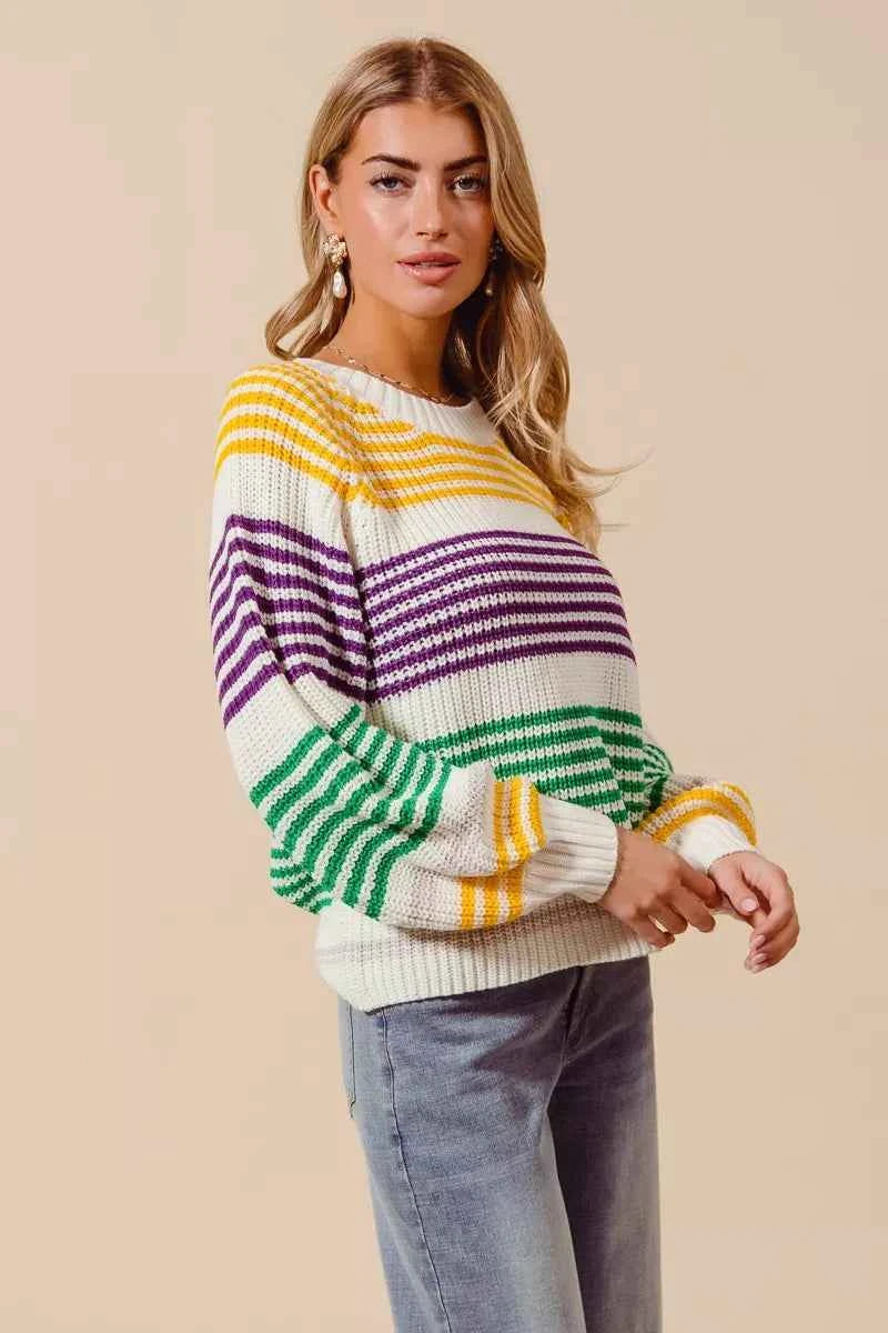 SO ME Mardi Gras Color Striped Raglan Sweater Top 1e58a8aa0a6f4f758ded4473ea20060b-Max-Origin