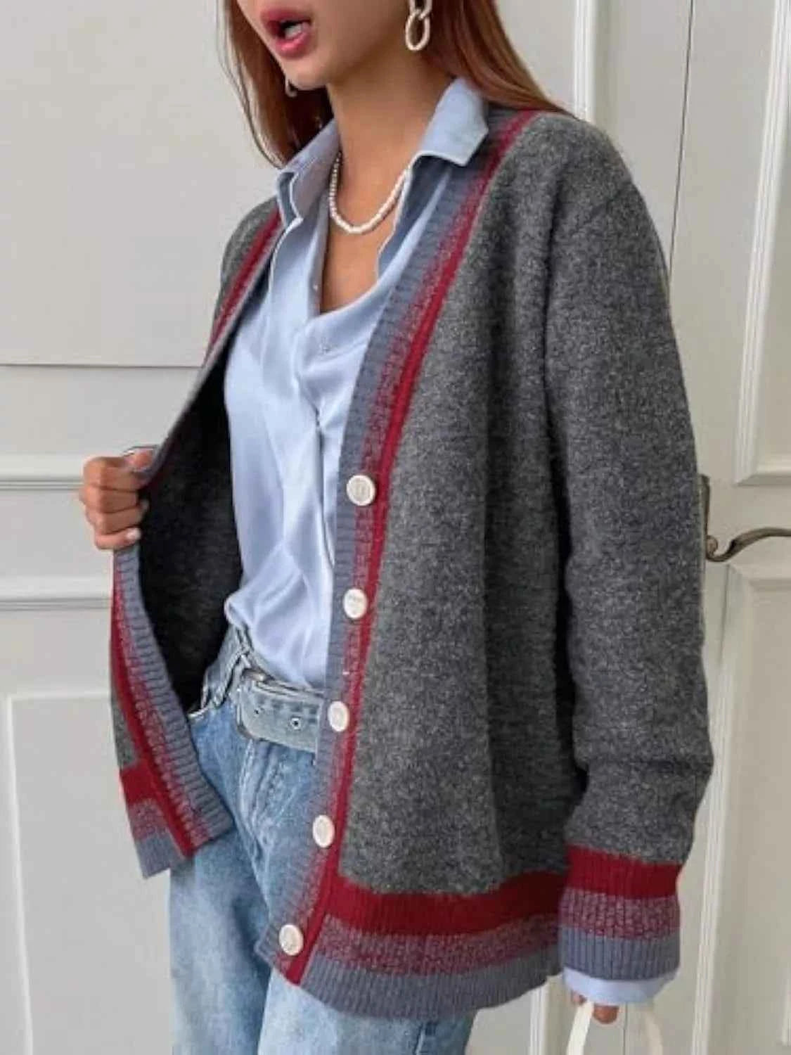 Striped Trim Button-Up Knit Cardigan 1e59cdac-b559-41e3-9a98-13fec0f8a925-Max-Origin