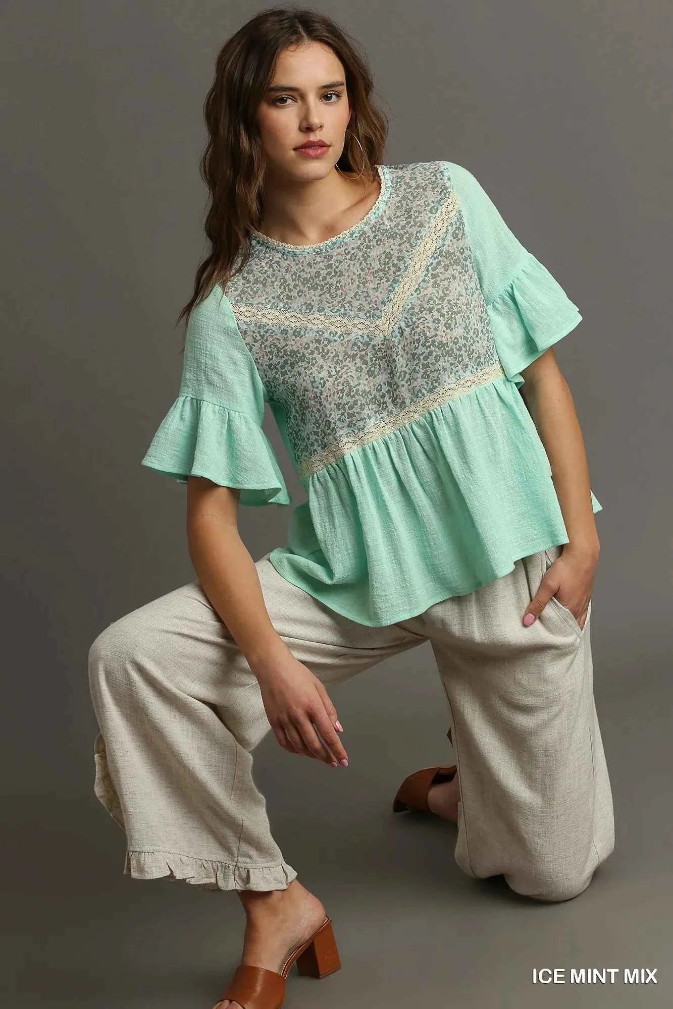Floral Lace Trimmed Detail Half Sleeve Babydoll Top 1e5b9d6f-9b2c-4366-b2ad-55b264c9cc4c-Max-Origin
