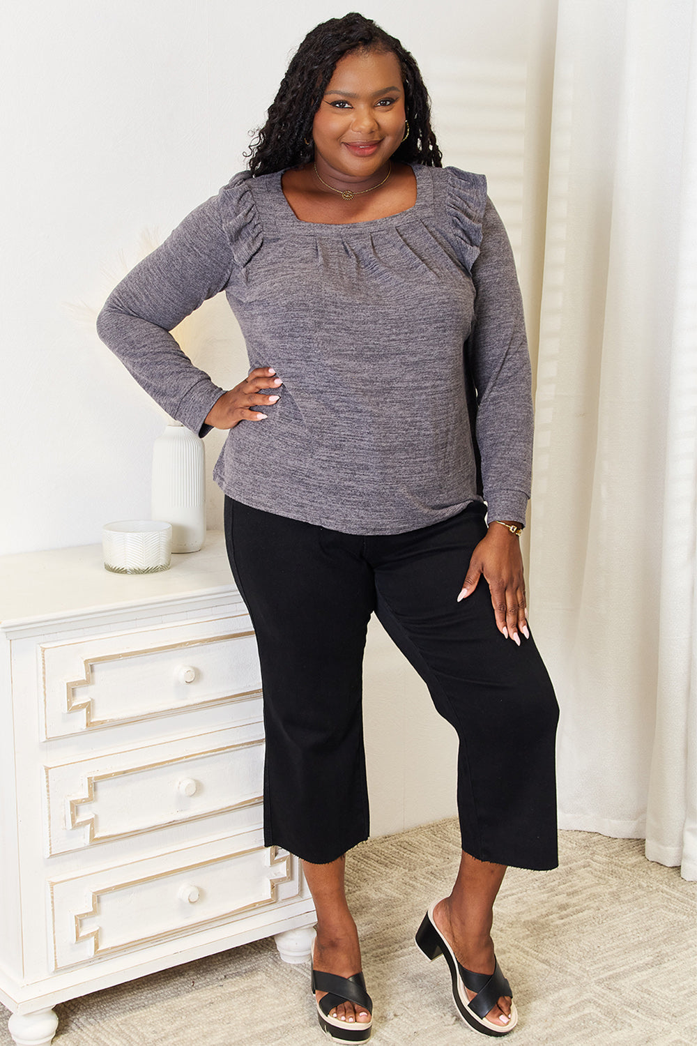 Double Take Square Neck Ruffle Shoulder Long Sleeve T-Shirt 1e5c3a5fdf9140d4b4c2e9769296d0dc-Max