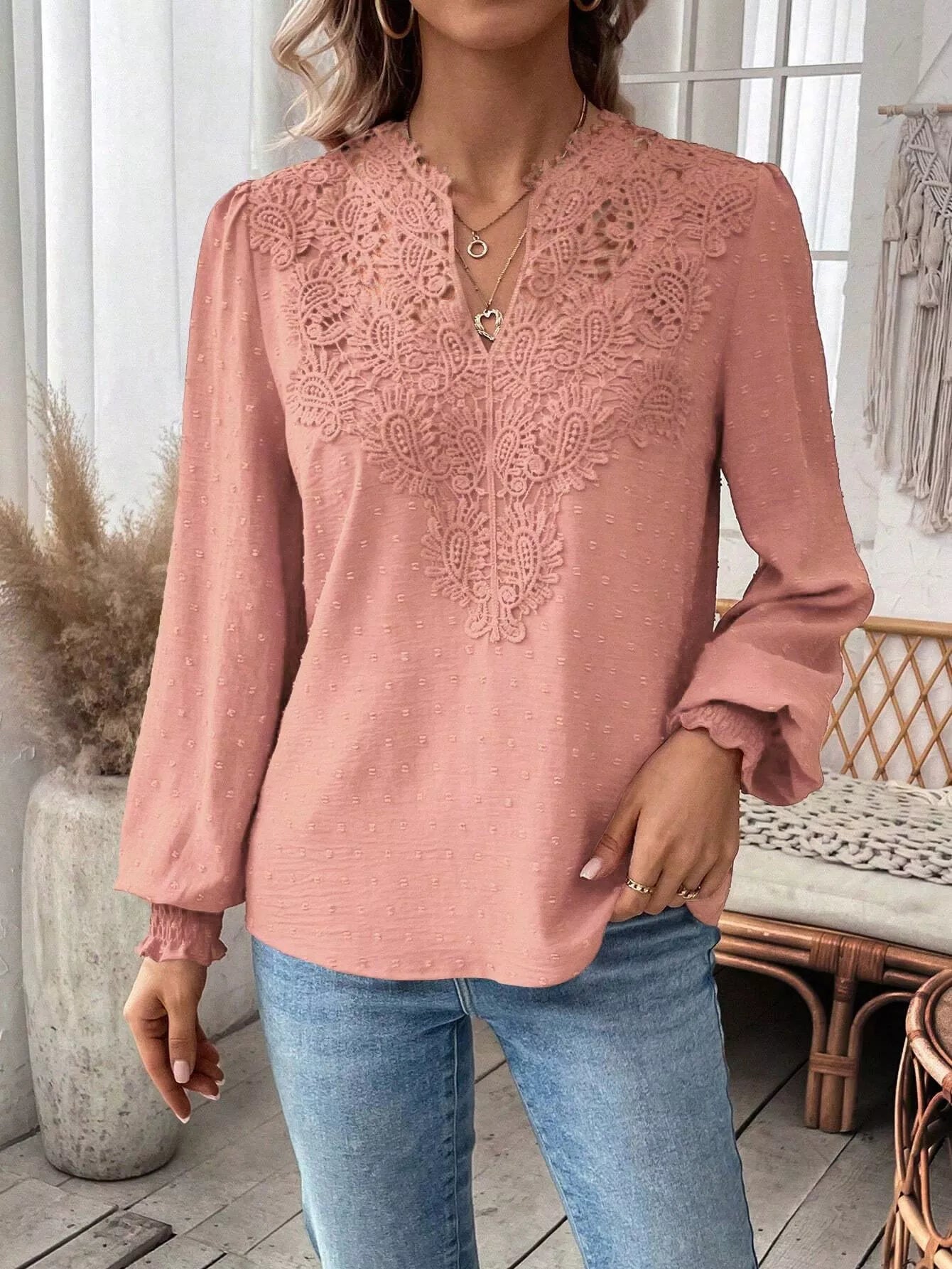 Swiss Dot Lace Detail Long Sleeve Blouse 1e5f5170-6dd2-4d7a-bb8b-17b9fbd1ef05-Max-Origin
