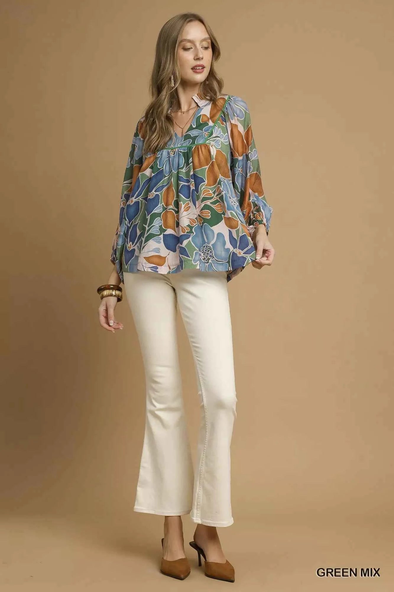 Multicolor Abstract Floral Print Blouse with Ruffle Neck 1e62e820-4cee-4d51-82e3-6055fbf8abf6-Max-Origin