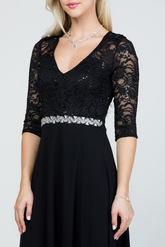Plus Size A-Line Evening Dress – 3/4 Sleeve Lace Rhinestone Waist Gown 1e66b7e8-2111-4bc9-a7d4-74b1d1e12d5d
