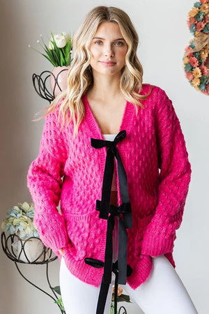 Tie Closure Open Knit Cardigan Deep Rose 1e6fc991-00ed-4dcc-b349-c1aabfef47fe-Max