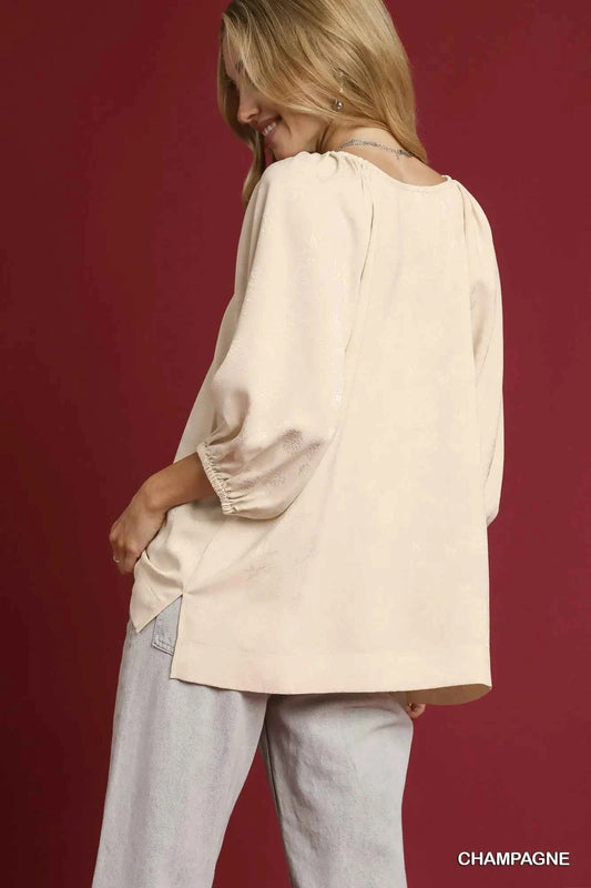 Satin Jacquard Balloon Sleeve Blouse 1e861d80-aaa6-4956-b300-2629256793c6-Max-Origin