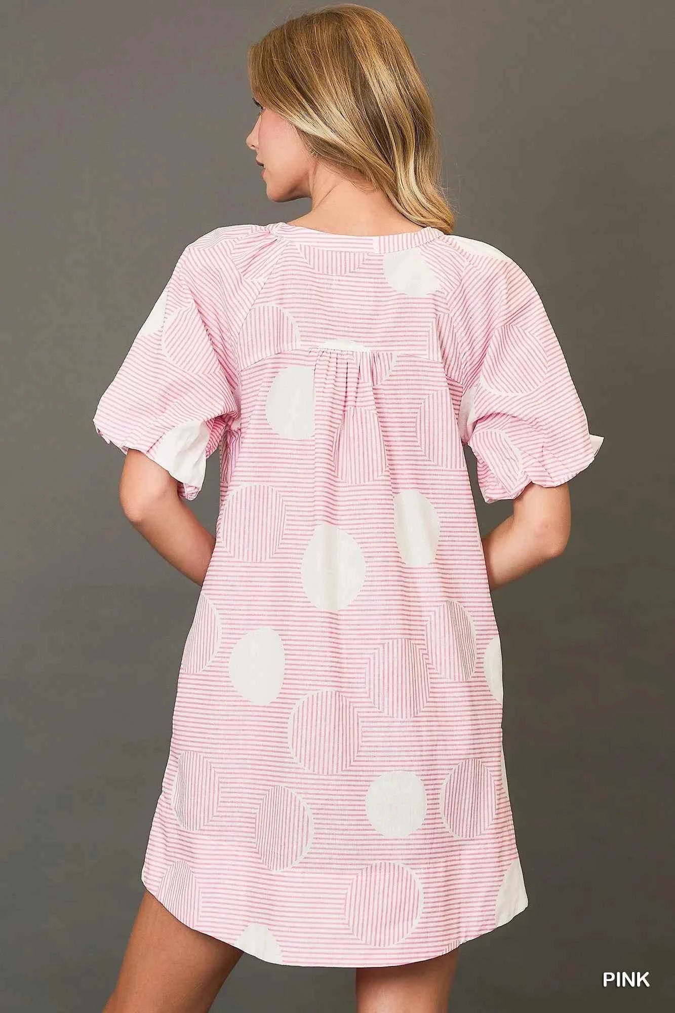 Umgee Stripe and Dot Print Button Down Puff Sleeve Mini Dress 1e8848a4-022a-480a-8e0a-32ec1951f176-Max-Origin