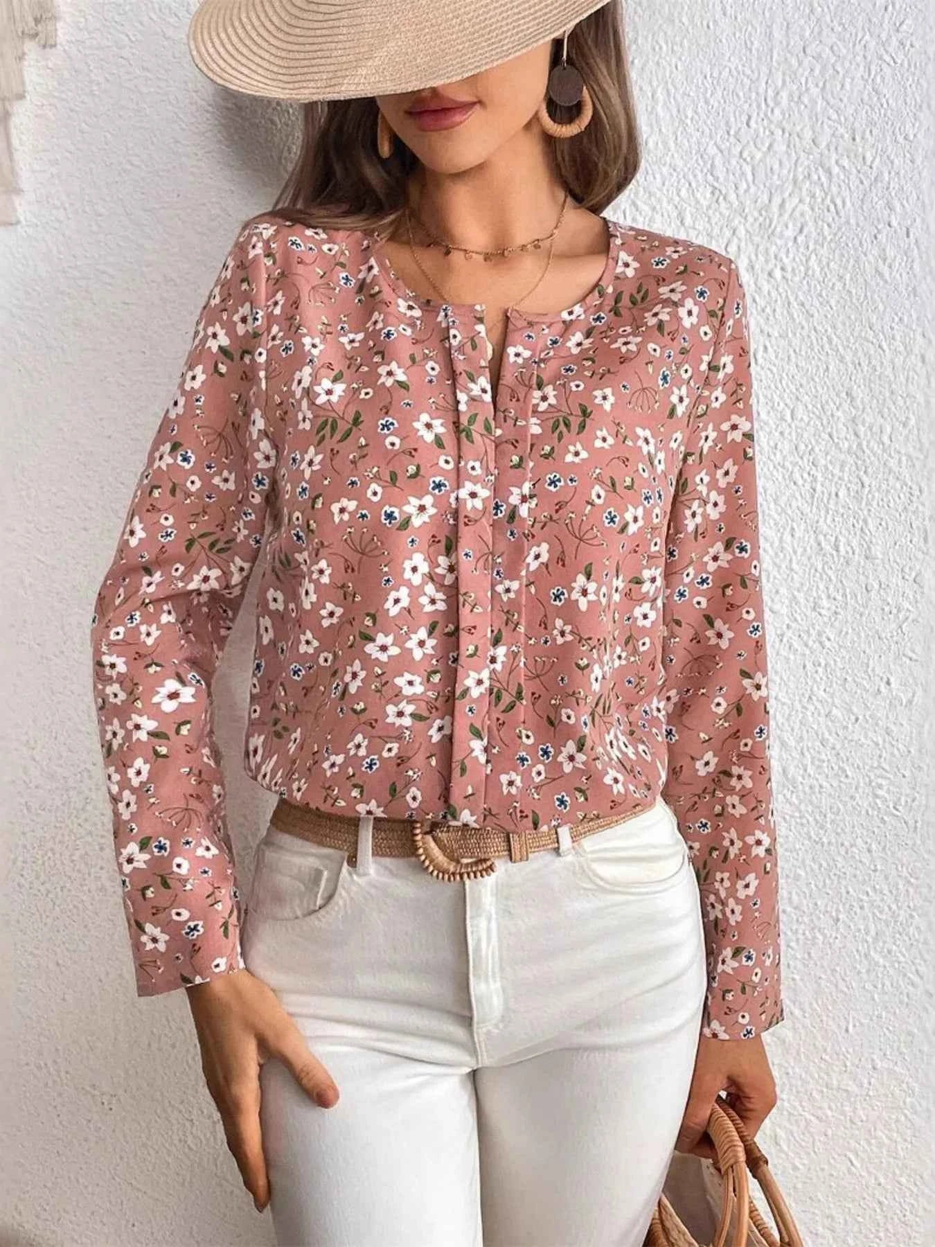 Floral Print Long Sleeve Blouse 1e8be98c4fa74ab3a1f8e9ed3c4b7ff2-Max-Origin
