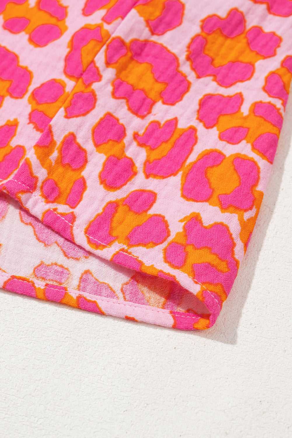 Rose Leopard Print Button-Up Crinkle Shirt