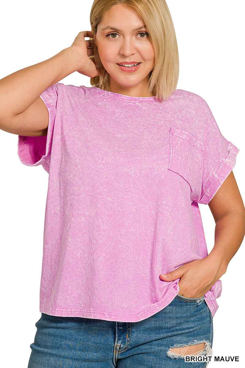 Zenana Full Size Crinkle Washed Round Neck Folded Short Sleeve Tee Plus Size 1e960e85-b336-4536-8d51-2f954327bc22-Max