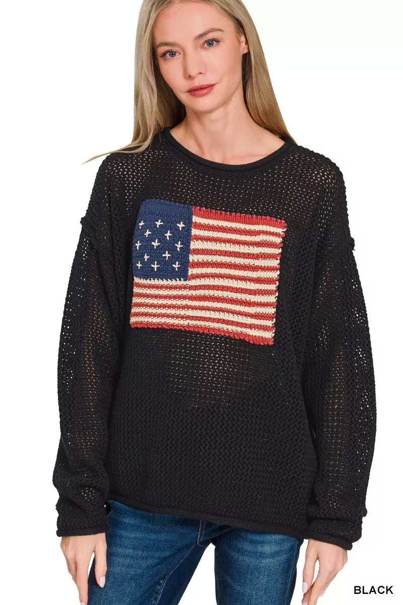 Zenana American Flag Crew Neck Sweater BLACK 1e965f0141194fe598b49a027d95c485-Max-Origin