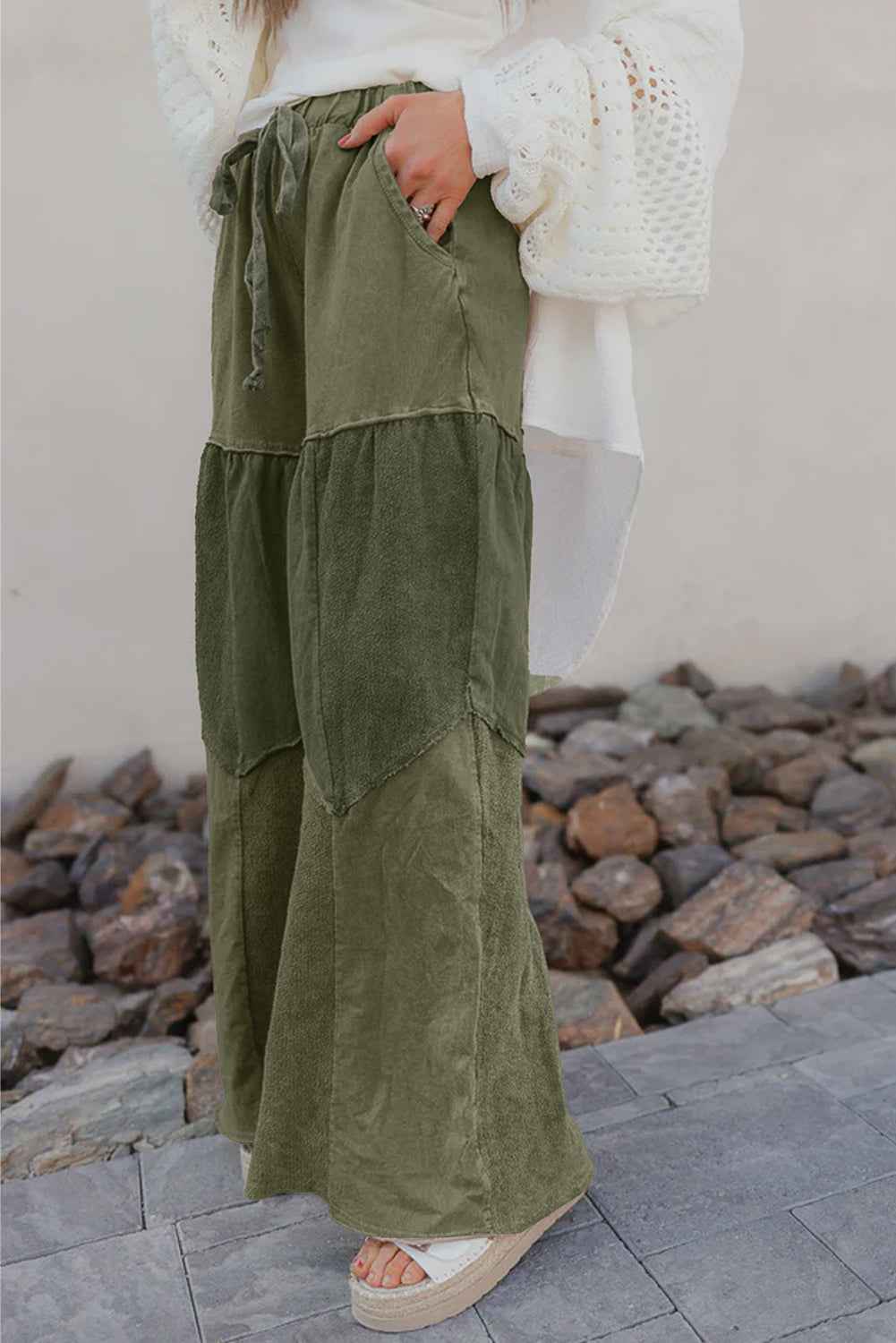 Ashleigh Blue Careys Mineral Wash Tiered Wide Leg Patchwork Drawstring Pants 1e96caec0ff3746d