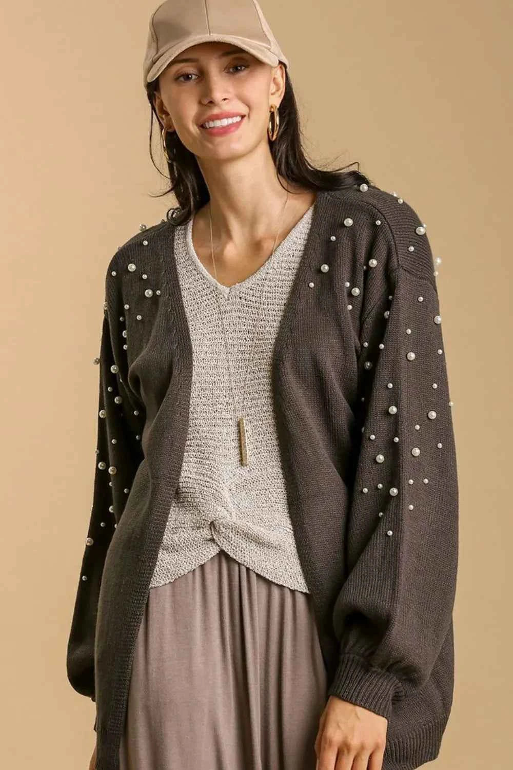 Umgee Full Size Open Front Cardigan with Long Sleeve Pearl Details Plus Size 1e975d01-149e-40d0-b3e4-93d7612549f7-Max