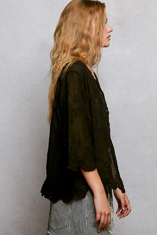 Floral Eyelet V-Neck Salloped Shirt 1e97f537-8b1c-4e75-9bb0-e91aa7bd7e58-Max