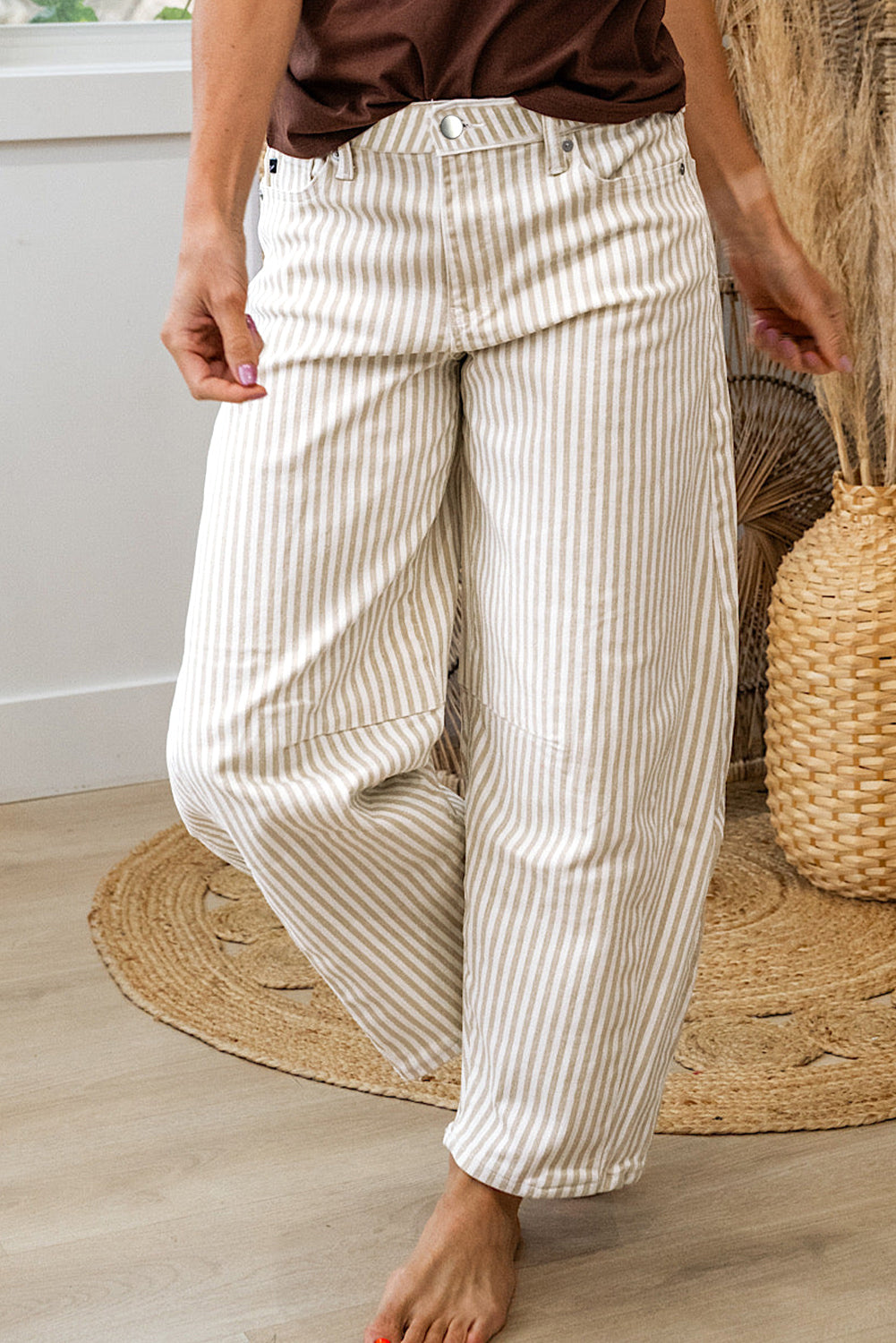 Khaki Stripe Casual Barrel Jeans 1e9efedb1c6b5d38