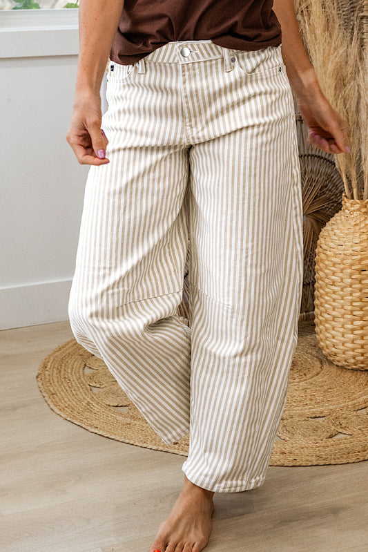 Khaki Stripe Casual Barrel Jeans 1e9efedb1c6b5d38