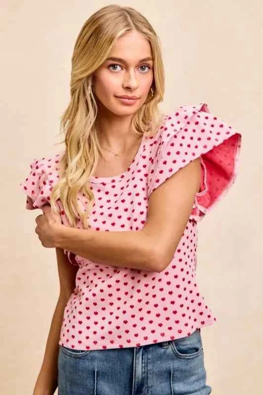 BiBi Heart Patterned Knit Ruffled Sleeves Top 1eb3bc60-b417-49d0-8d04-d7fceaadb651-Max-Origin