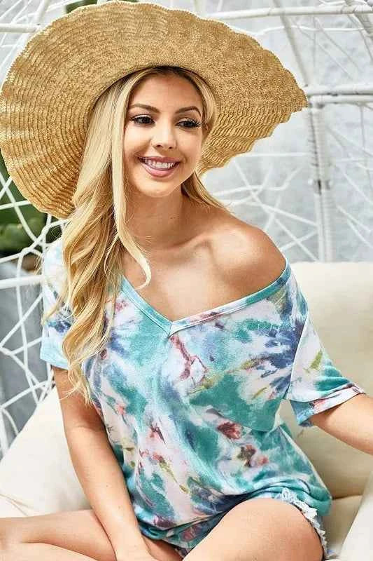 BiBi Tie Dye Terry V Neck Top 1eb6e50f68a6442ea802e6981713da69-Max-Origin