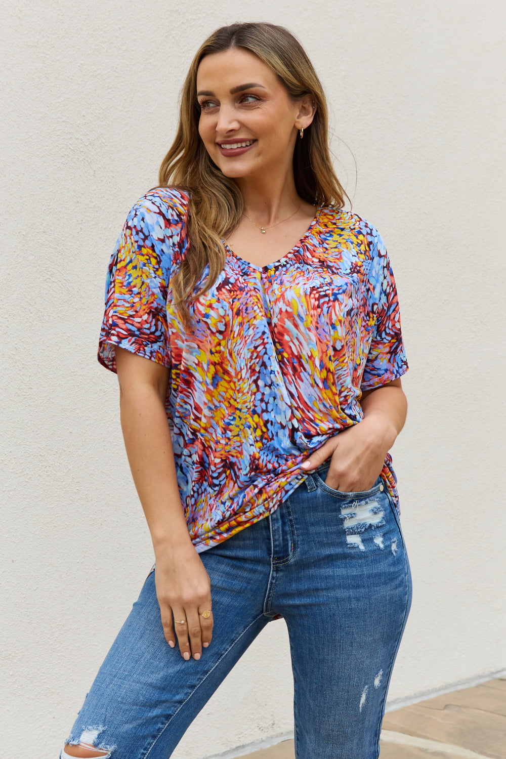 Be Stage Full Size Printed Dolman Flowy Top Blue Mix 1ec3ebc137e64cd1bf7c99e8831d2d42-Max