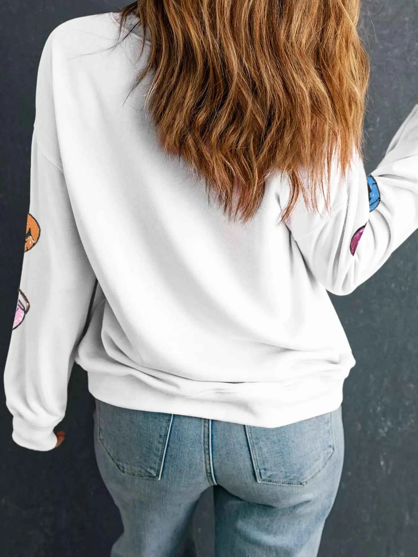 Halloween Pumpkin Lantern Sequin Patched Sweatshirt