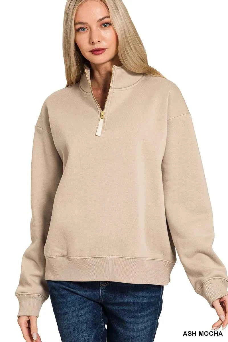 Zenana Fleece Half Zip Sweatshirt
