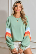 Moonlight Jade Patchwork Drop Sleeve Loose Sweatshirt 1ec85c3a243e4598